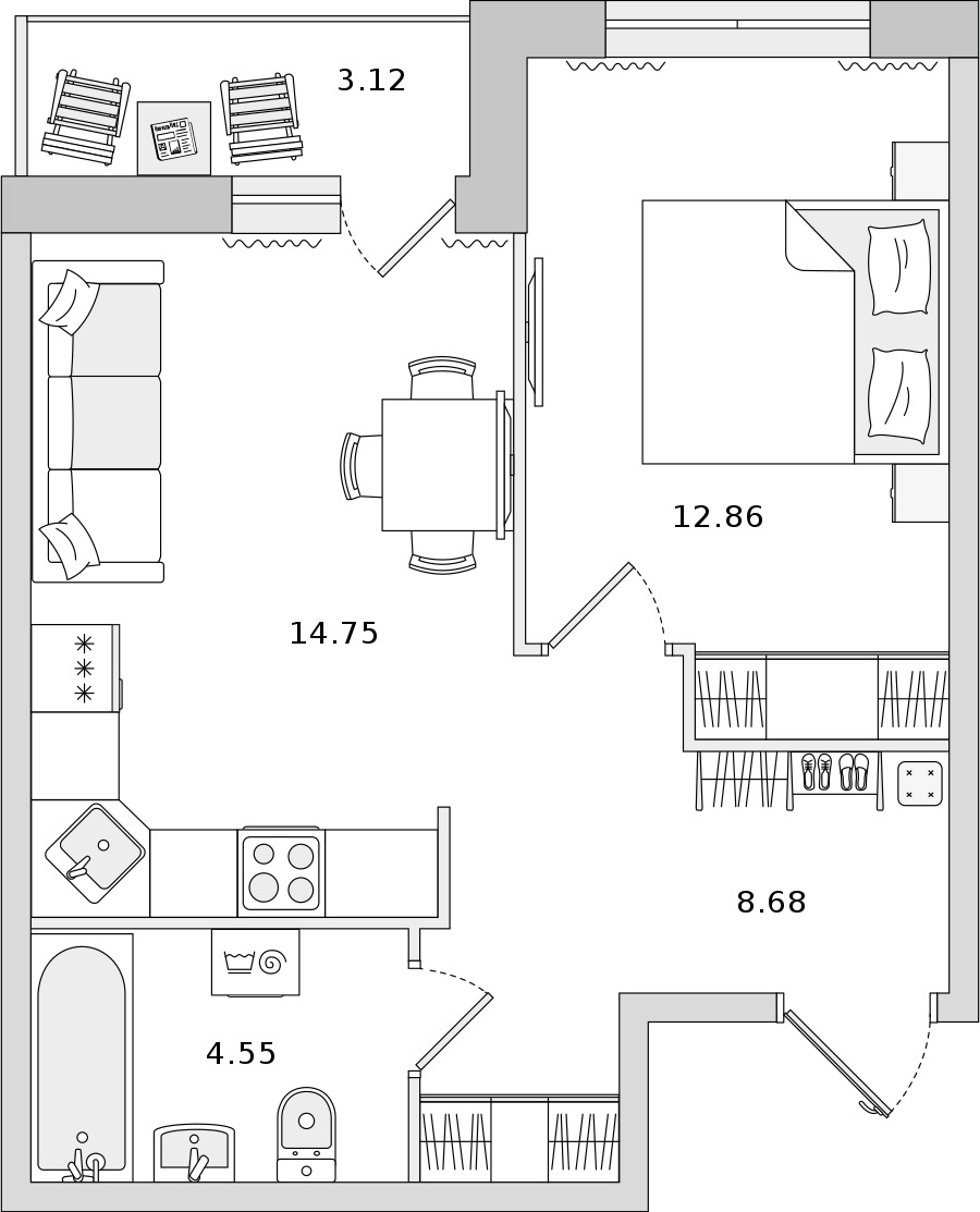1-комнатная квартира 40.84 м², 21/22 эт., ЖК «Город Первых»